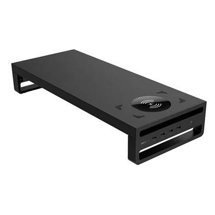 Obrazek z Metalowy stojak na monitor z portami USB i ładowaniem bezprzewodowym