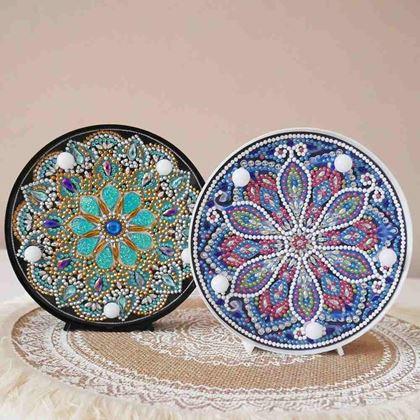 Obrazek z Diamentowe malowanie - lampa LED mandala - niebiesko -  fioletowa