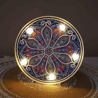 Obraz Diamentowe malowanie - lampa LED mandala - niebiesko
