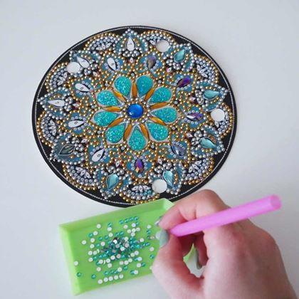Obrazek z Diamentowe malowanie - lampa LED mandala - niebiesko - srebrna