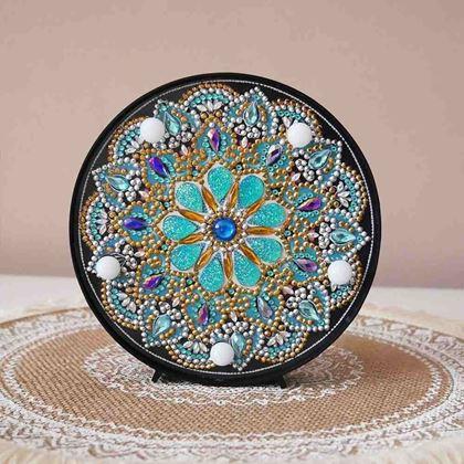 Obrazek z Diamentowe malowanie - lampa LED mandala - niebiesko - srebrna