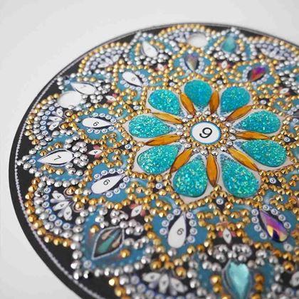 Obrazek z Diamentowe malowanie - lampa LED mandala - niebiesko - srebrna