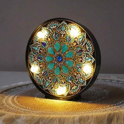 Obraz Diamentowe malowanie - lampa LED mandala - niebiesko