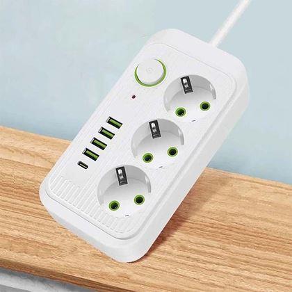 Obrazek z Przedłużacz z 3 gniazdkami i portami USB