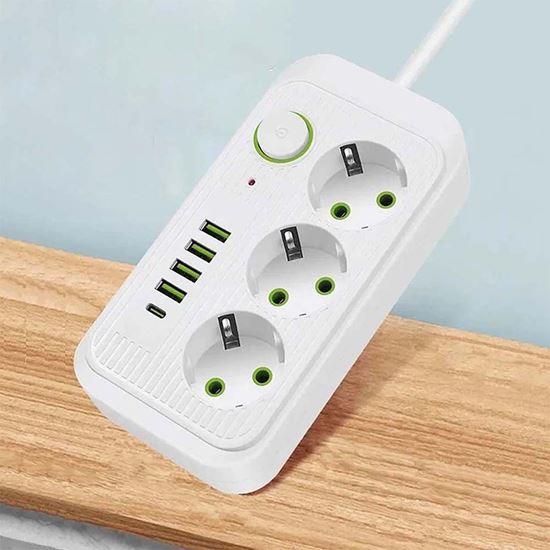 Obrazek z Przedłużacz z 3 gniazdkami i portami USB