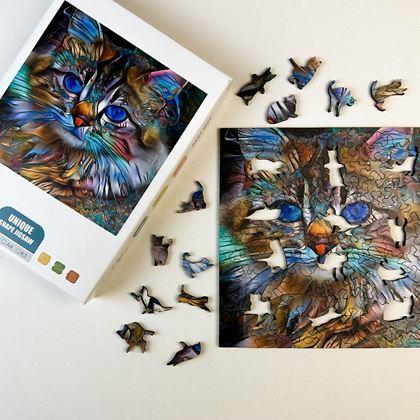 Obrazek z Drewniane puzzle z kotami - pręgowany kot
