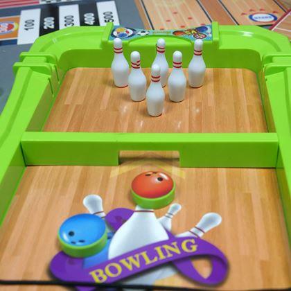 Obrazek z Zestaw sportowych gier stołowych 6w1 – piłka nożna, koszykówka, curling, wyścigi, kręgle, bowling
