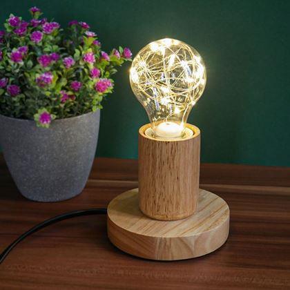 Obrazek z Drewniana lampa stołowa z żarówką  -  światło neutralne