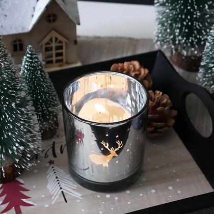 Obrazek z Szklany świecznik bożonarodzeniowy na tealight -  renifer