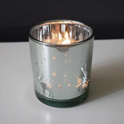 Obrazek z Szklany świecznik bożonarodzeniowy na tealight -  zimowy las