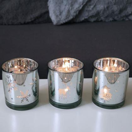 Obrazek z Szklany świecznik bożonarodzeniowy na tealight -  płatki śniegu