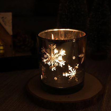 Obrazek z Szklany świecznik bożonarodzeniowy na tealight -  płatki śniegu
