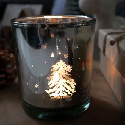 Obrazek z Szklany świecznik bożonarodzeniowy na tealight -  zimowy las