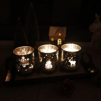 Obrazek z Szklany świecznik bożonarodzeniowy na tealight -  płatki śniegu