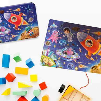 Obrazek z Puzzle dla dzieci w blaszanym pudełku  -  kosmos