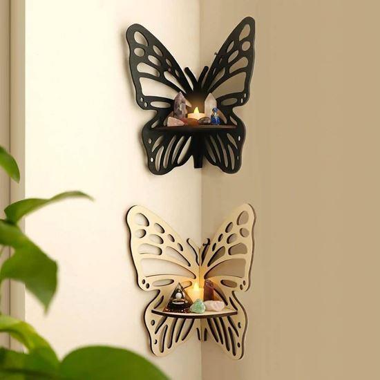 Obrazek z Drewniana półka narożna motyl  -  naturalny