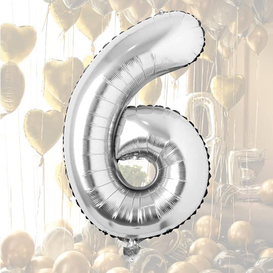 Obrazek z Maxi balon 100 cm srebrna cyfra -  cyfra 6