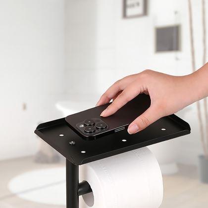 Obrazek z Metalowy czarny stojak na papier toaletowy z szczotką do WC