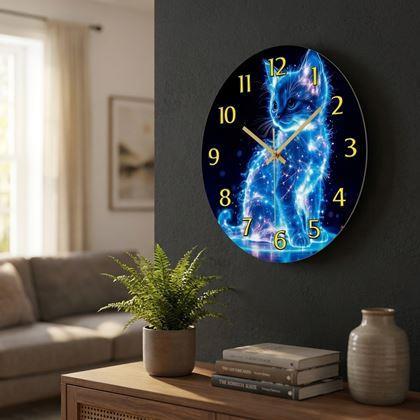 Obrazek z Zegar ścienny z kotem – motyw neonowy