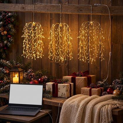 Obrazek z LED wiszące lampki z gałązkami wierzby i zasilaniem USB